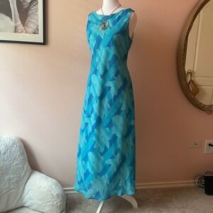 Vintage 90s Blue Summer Mermaid Maxi Dress
